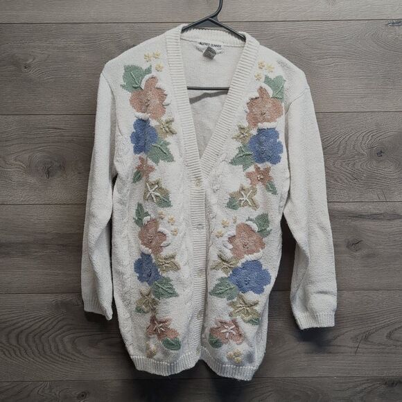 Alfred Dunner Embroidered Button Cardigan Sweater Women's Medium Petite - Picture 1 of 7